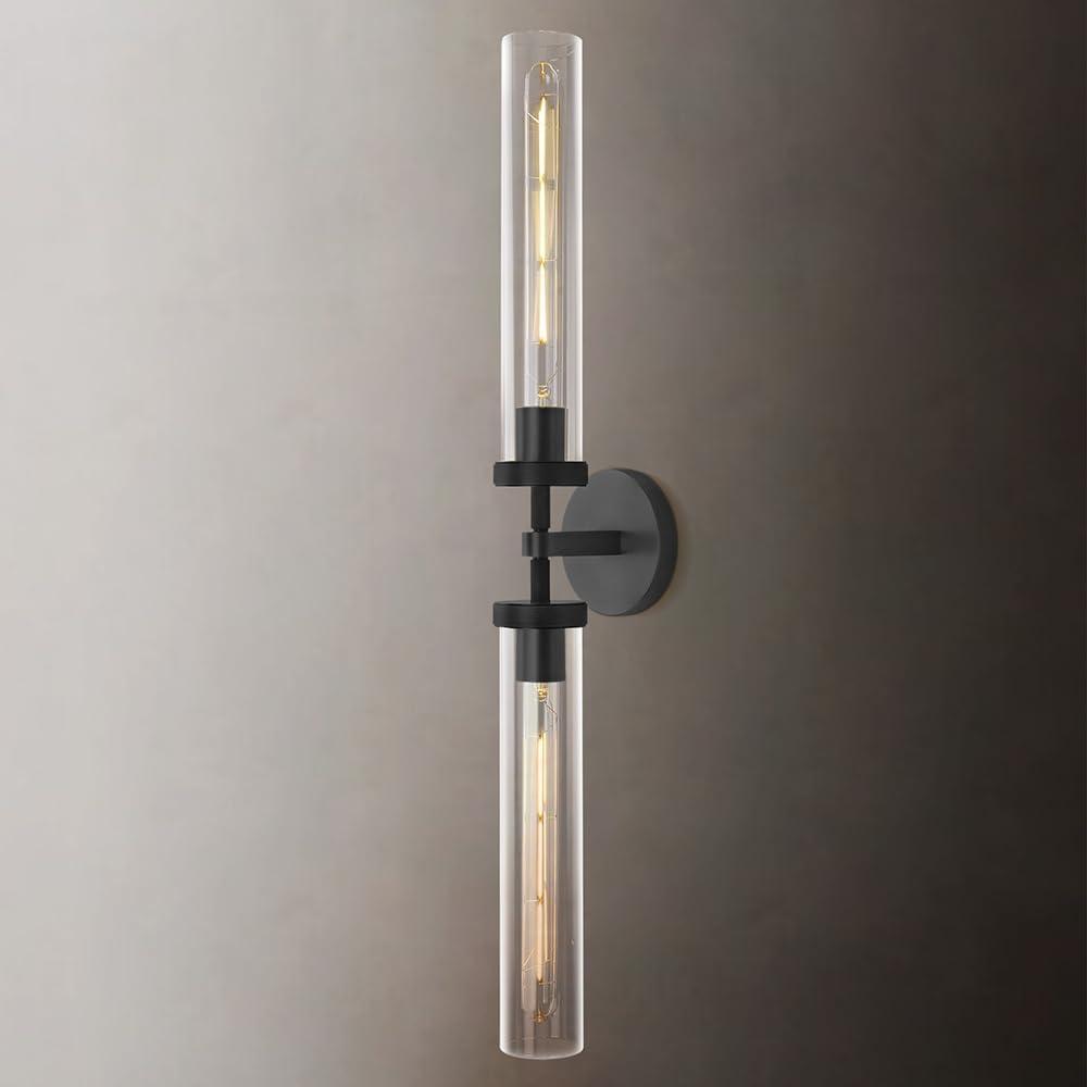 Modern Black 30" Double Glass Tube Wall Sconce