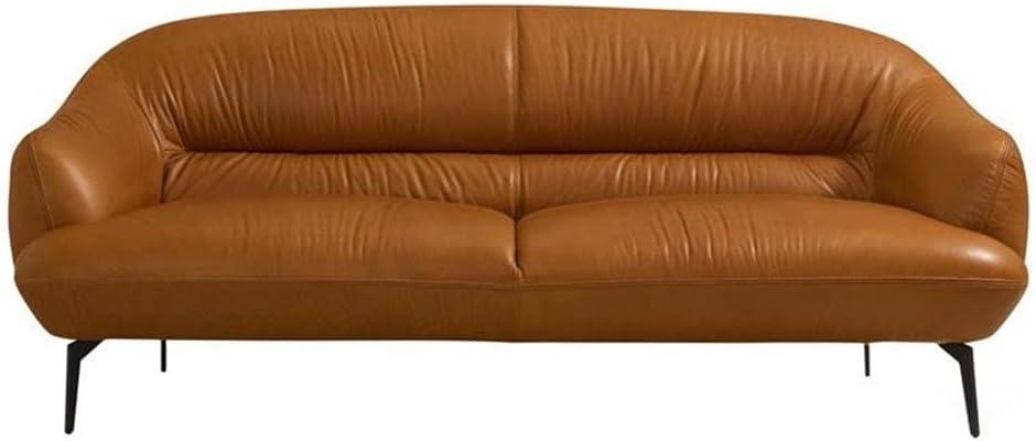 66" Cognac Brown Leather Pillow Back Loveseat with Metal Legs