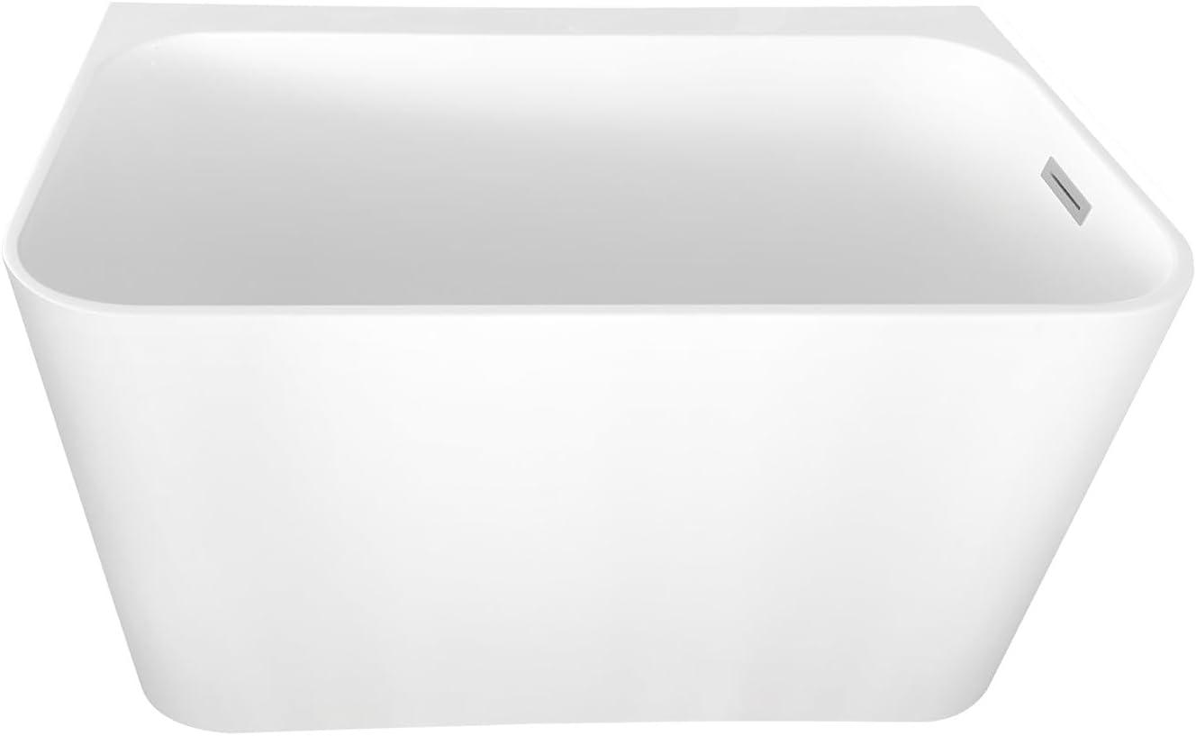 Kingston Brass Aqua Eden 47-Inch Acrylic Rectangular Double Ended Freestanding Tub with Drain and Integrated Seat