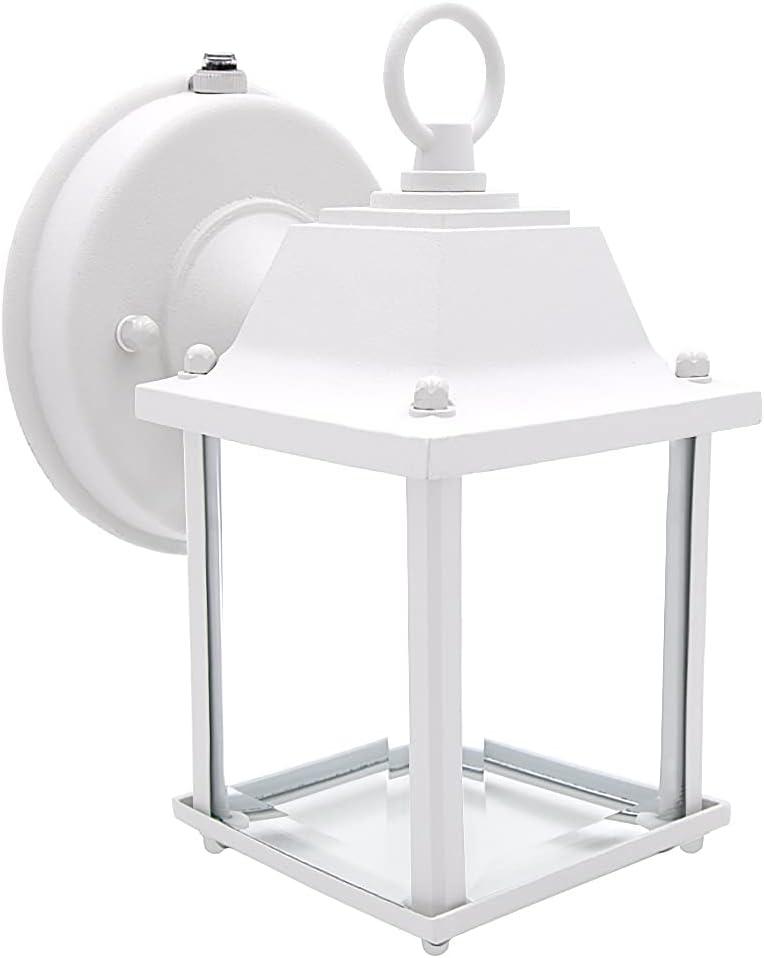 Maxxima LED Porch Lantern Outdoor Wall Light, White w/ Clear Glass, Dusk to Dawn Sensor, 650 Lumens, 3000K Warm White