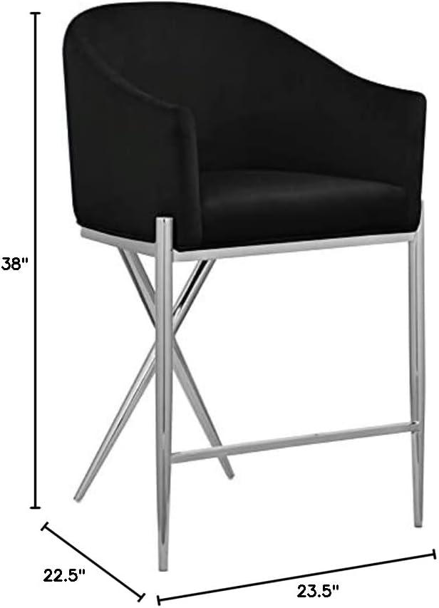 Meridian Furniture Xavier Black Velvet Counter Stool with Chrome Metal Legs