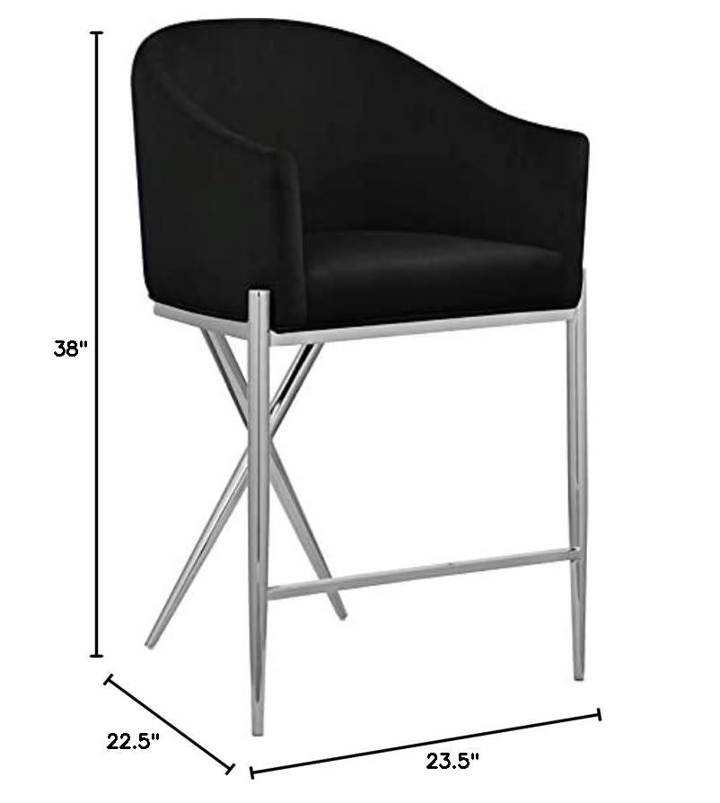 Meridian Furniture Xavier Black Velvet Counter Stool with Chrome Metal Legs