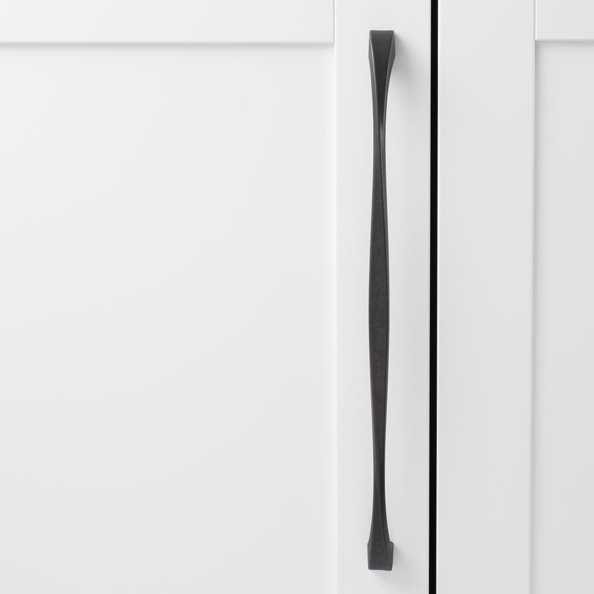 Hickory Hardware 1 Pack Solid Core Kitchen Cabinet Pulls, Luxury Cabinet Handles, Hardware for Doors & Dresser Drawers, 12 Inch Hole Center, Black Iron, Twist Collection