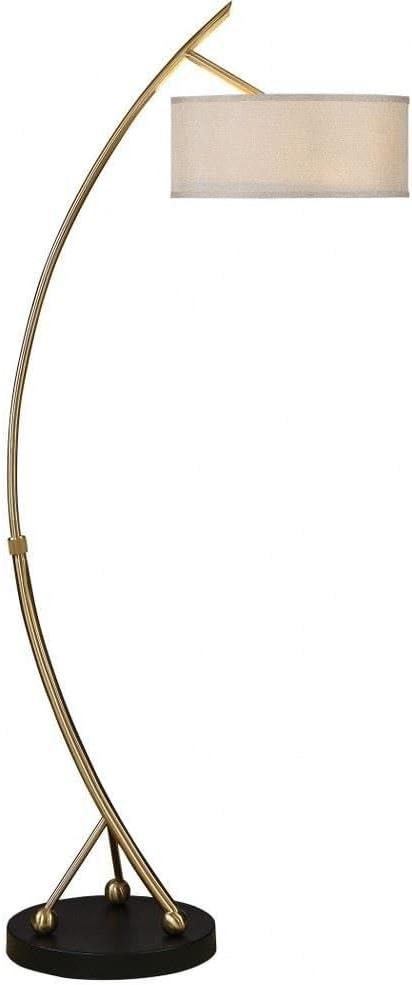 Brushed Brass Adjustable Arc Floor Lamp with Beige Shade