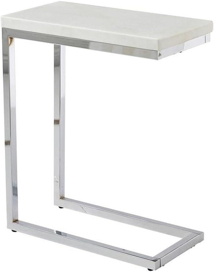 Echo Chairside Table White - Steve Silver Co.: Contemporary Metal Frame, Marble Top, Fixed Shelf, Feet Levelers