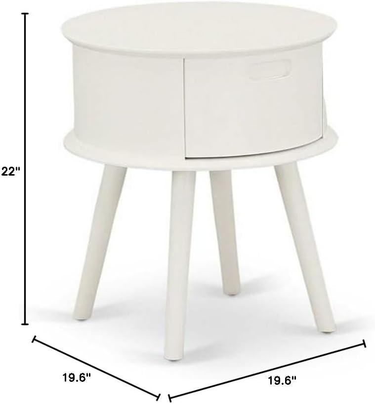 East West Furniture Gordon 19" Round Wood Nightstand with Drawer in White