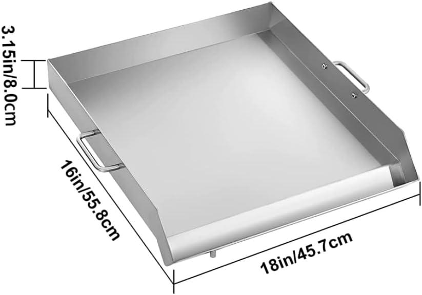 VEVORbrand Stainless Steel Griddle,18" X 16" Universal Flat Top Rectangular Plate, BBQ Charcoal/Gas Grill with 2 Handles and Grease Groove with for Camping, Tailgating and Parties