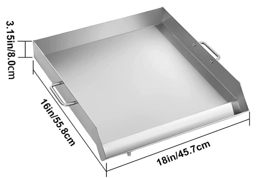 VEVORbrand Stainless Steel Griddle,18" X 16" Universal Flat Top Rectangular Plate, BBQ Charcoal/Gas Grill with 2 Handles and Grease Groove with for Camping, Tailgating and Parties