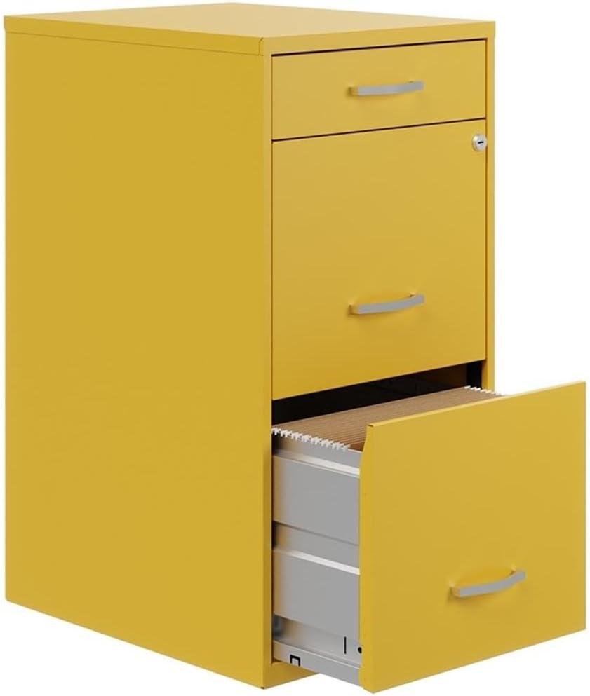 Space Solutions 3 Drawer Letter Width Vertical File Cabinet with Pencil Drawer, Yellow