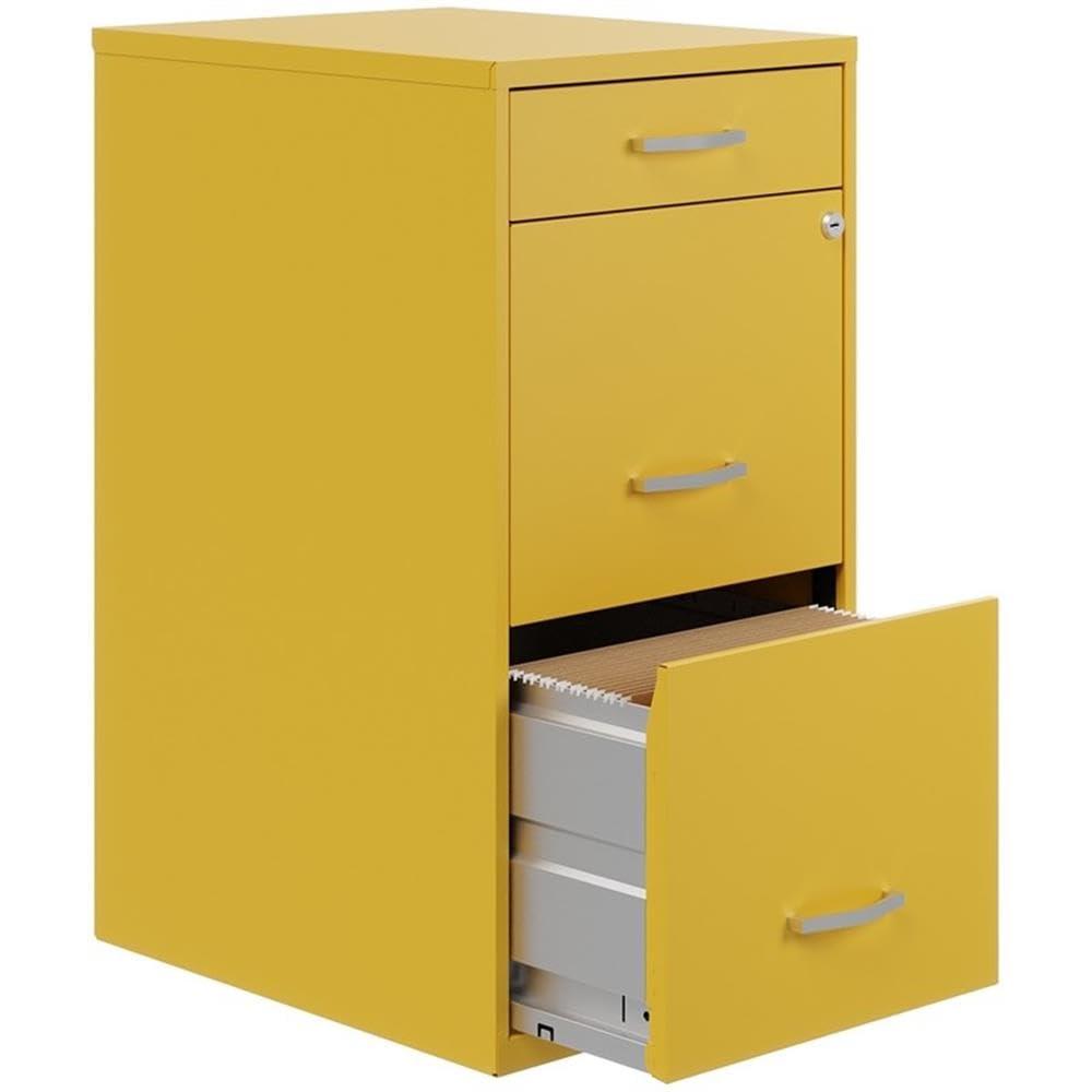 Space Solutions 3 Drawer Letter Width Vertical File Cabinet with Pencil Drawer, Yellow