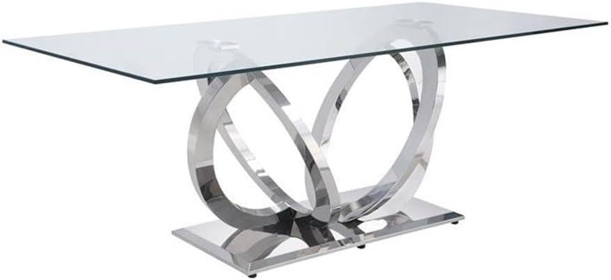 ACME Finley Dining Table in Clear Glass and Mirrored Silver Finish