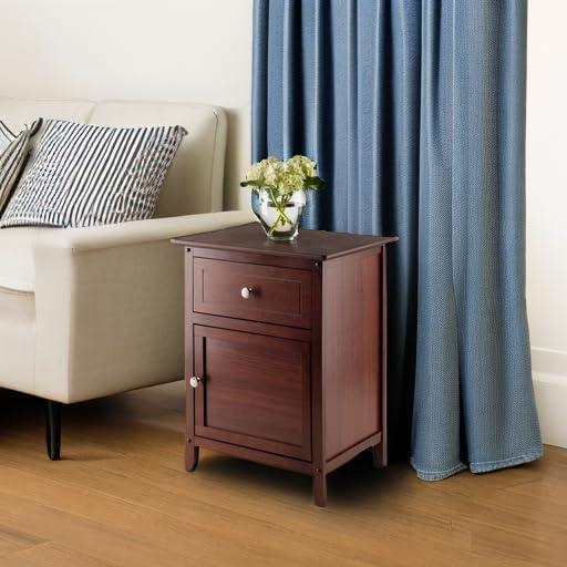 Eugene Nightstand Walnut - Winsome: Sturdy Wood, Cabinet Storage, Beveled Top