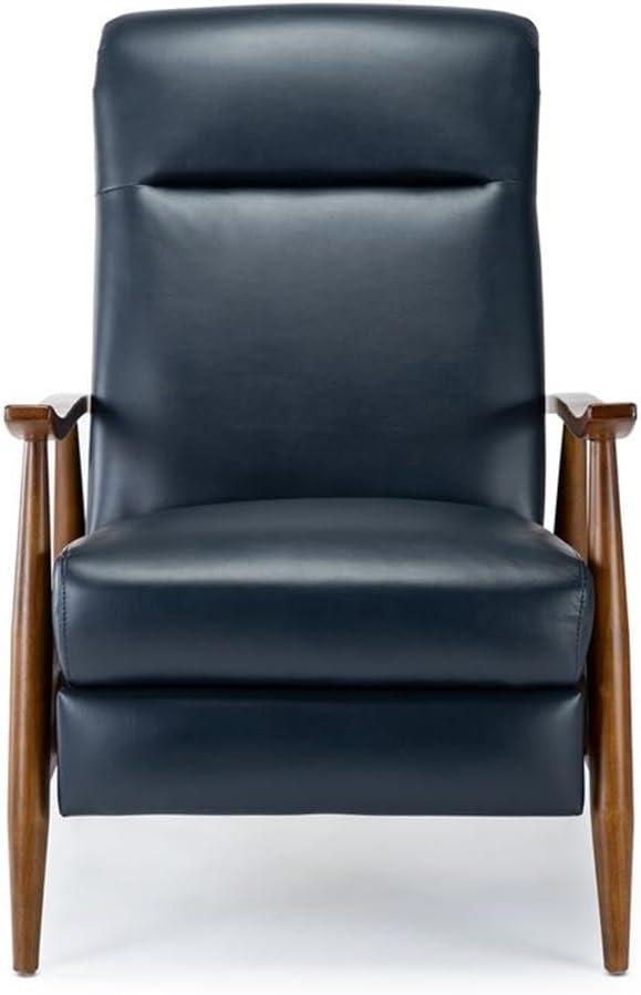 Solaris Midnight Blue Faux Leather Wooden Arm Push Back Recliner Chair