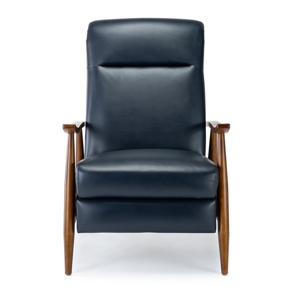 Solaris Midnight Blue Faux Leather Wooden Arm Push Back Recliner Chair