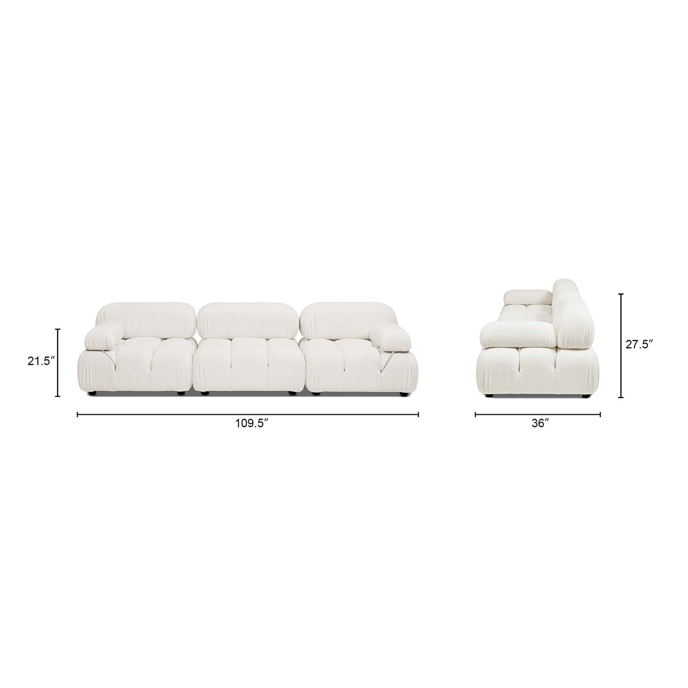 Marcel 109.5" Bubble Modular Modern 3-Piece Sofa, Ivory White Boucle