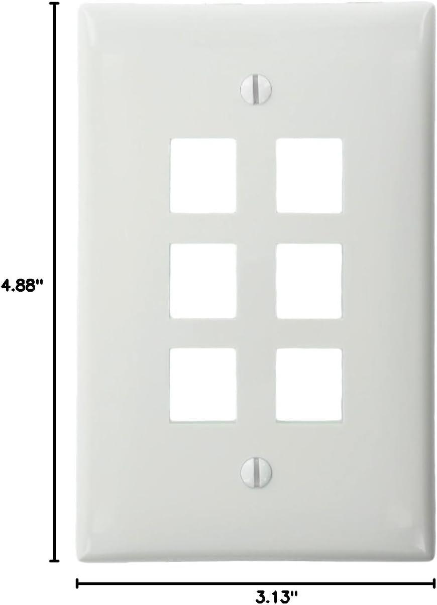 White High-Impact Nylon 6-Port Single Gang Faceplate