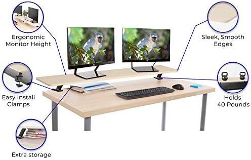 Stand Steady 55 Inch Clamp On Desk Shelf | Large Monitor Riser Supports 3 Screens for Extra Storage | Ergonomic Monitor Stand Securely Attaches to Surface with Clamp Base - No Screws (55 in/Maple)