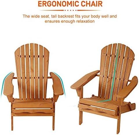 FDW Adirondack Chair Patio Chairs Folding Adirondack Chair Lawn Chair Outdoor Chairs Set of 2 Fire Pit Chairs Patio SeatingWood Chairs for Adults Yard Garden w/Natural Finish - Brown