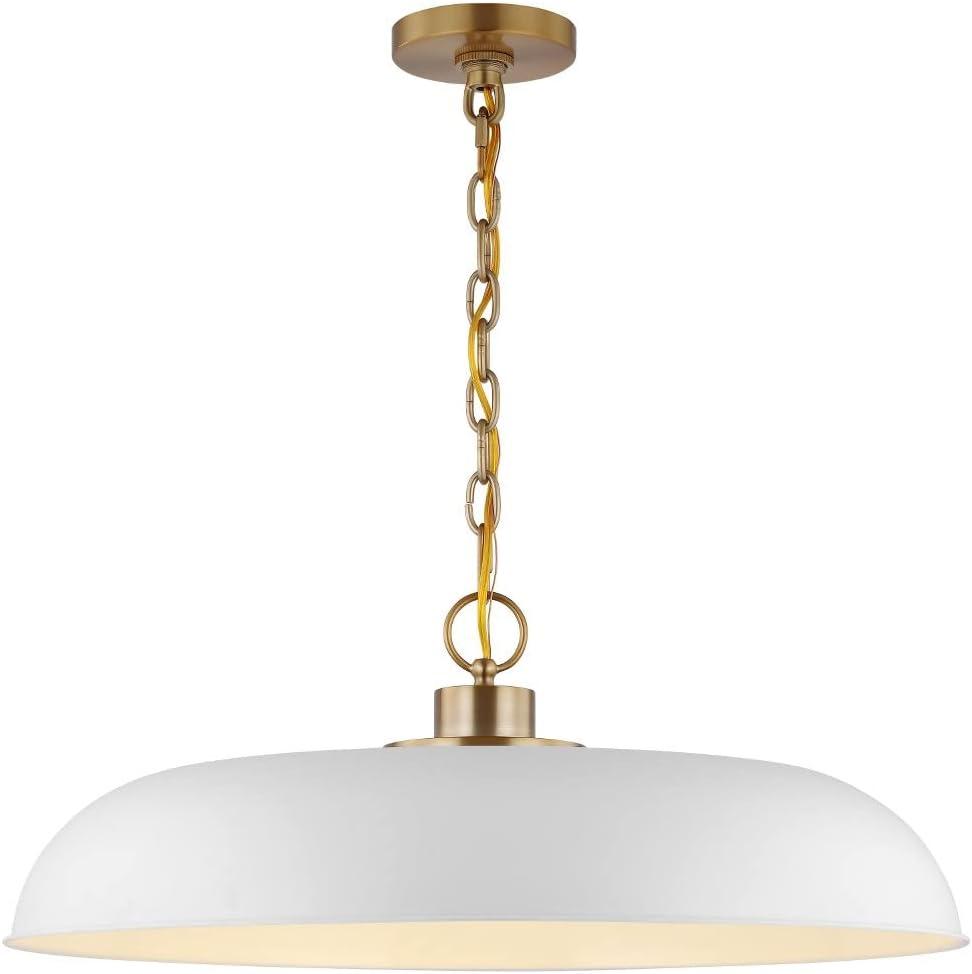 Colony Large Dome Pendant Light in Matte White and Burnished Brass