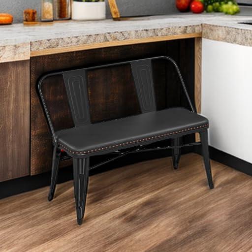 Yaheetech Industrial Metal Dining Bench with Upholstered Seat, Black