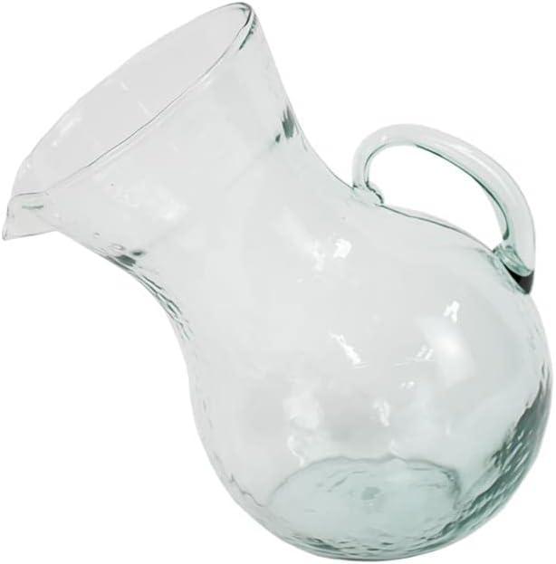 Large Clear Hand-Blown Glass Tilted Pitcher