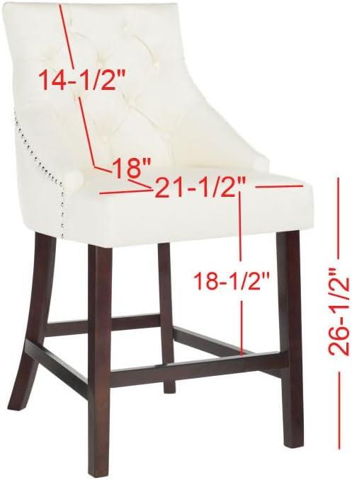 SAFAVIEH Eleni 26 in. H Tufted Wing Back Counter Stool with Ring, White, Set of 2