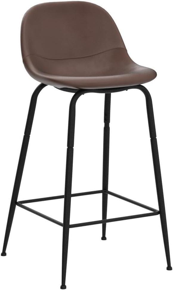 Brown Faux Leather and Metal 24-Inch Counter Stools, Set of 2