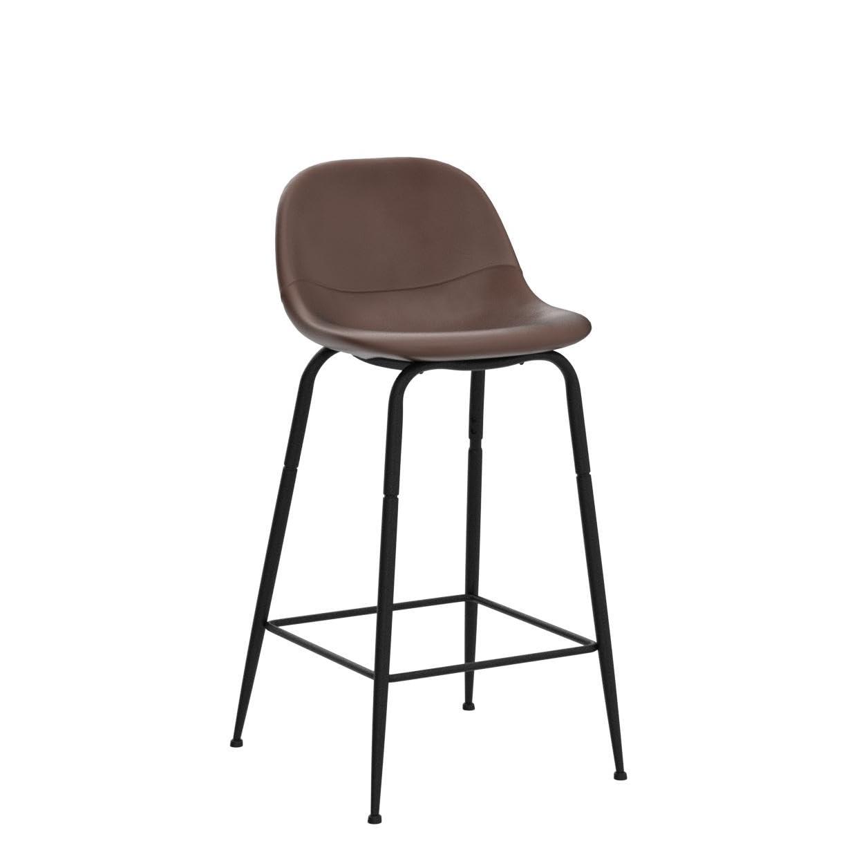 CangLong Faux Leather Back and Footrest Modern Counter Stool Chair Height for Pub Coffee Home Dinning Kitchen, Set of 2, Brown