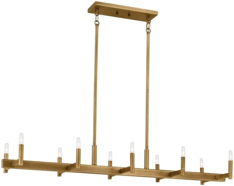 Erzo Natural Brass 10-Light Linear Candle Chandelier