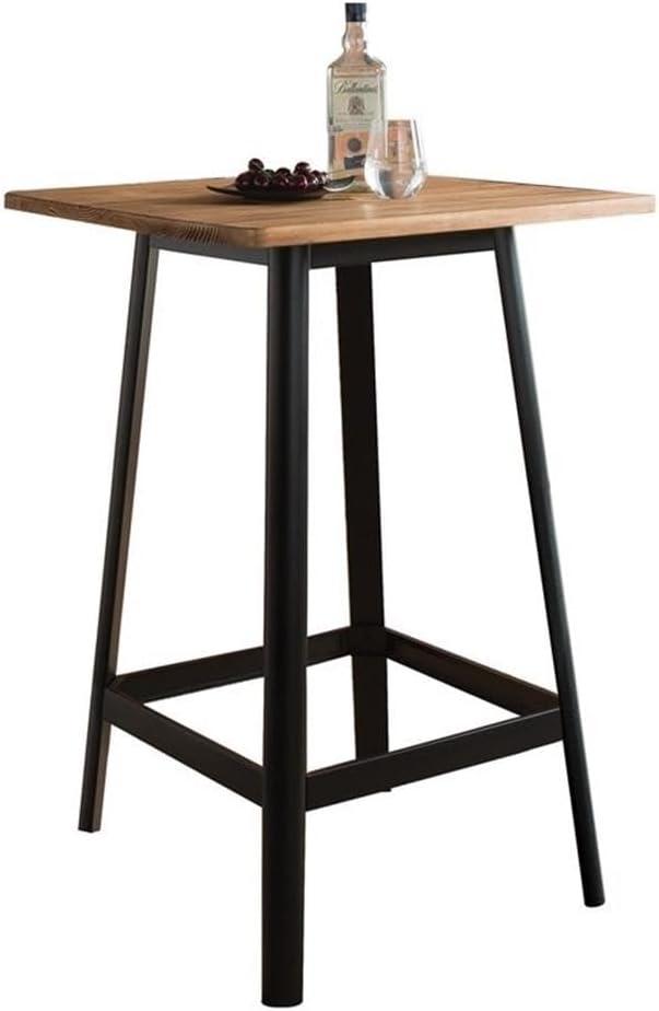 28" Jacotte Accent Table Natural and Black - Acme Furniture: Pine Wood, Tapered Legs, Metal Frame