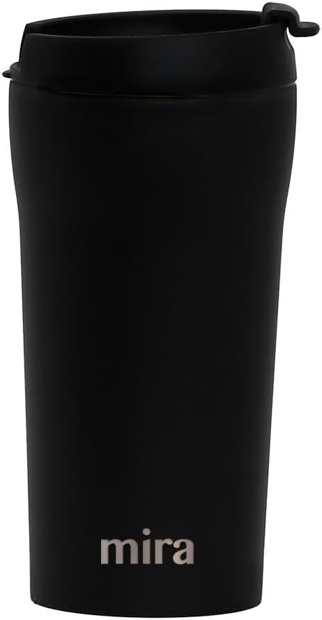 MIRA 12oz Insulated Coffee Travel Mug, Stainless Steel with Screw On Flip Lid, Black