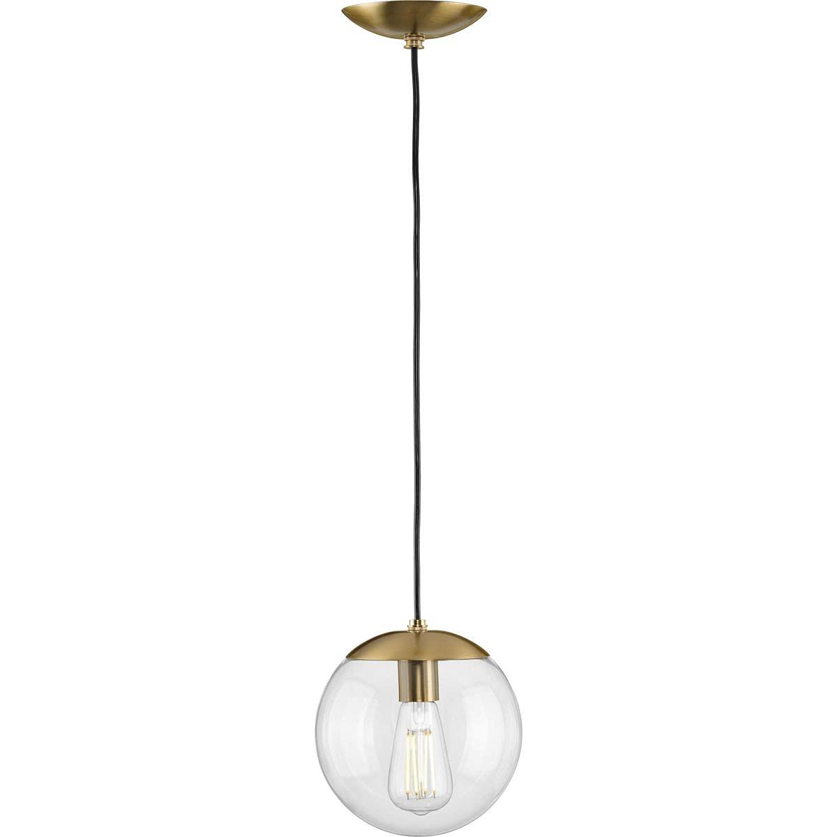 Progress Lighting Atwell 1-Light Glass Globe Pendant, Brushed Nickel, Clear Glass Shade