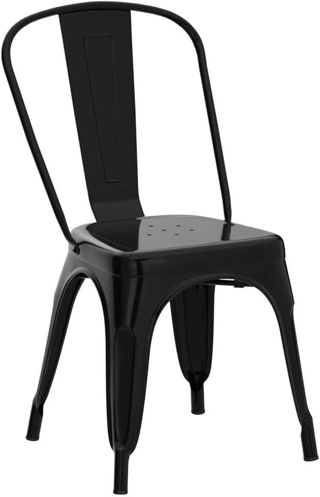 Metal Chairs Set of 4, Stackable Metal Patio Chairs 18 Inch Seat Height, Indoor/Outdoor Tolix Side Chair with Back, 330LBS Weight Capacity, Chic Kitchen Dining Chairs, Black