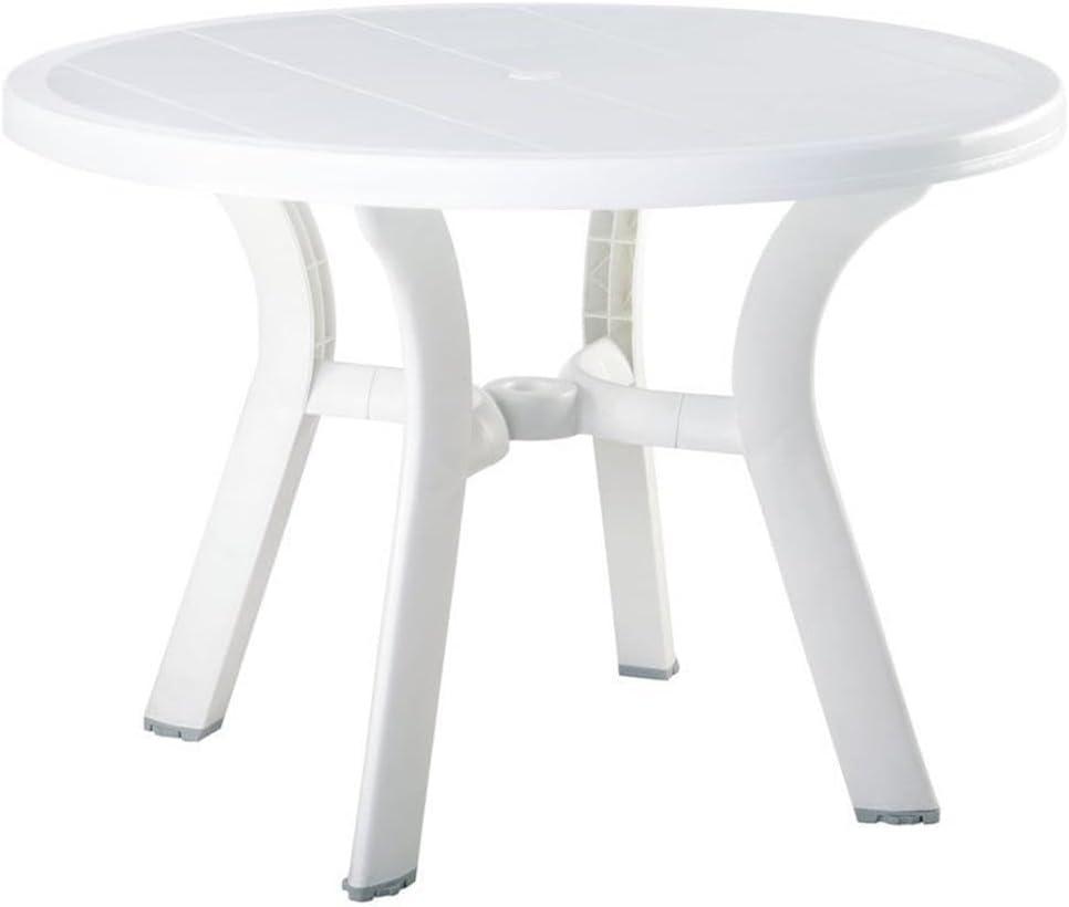 White Adjustable Resin Round Patio Dining Table, 42"