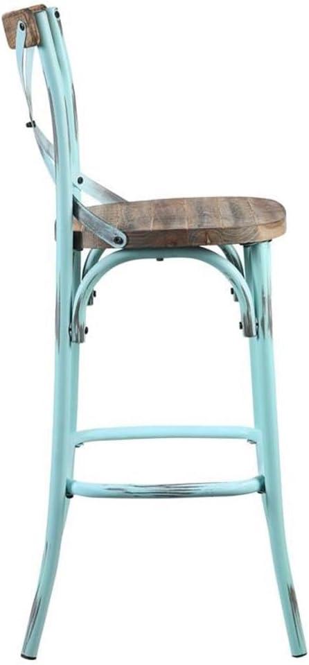 Acme Furniture Zaire Bar Chair in Antique Turquoise and Antique Oak Indoor