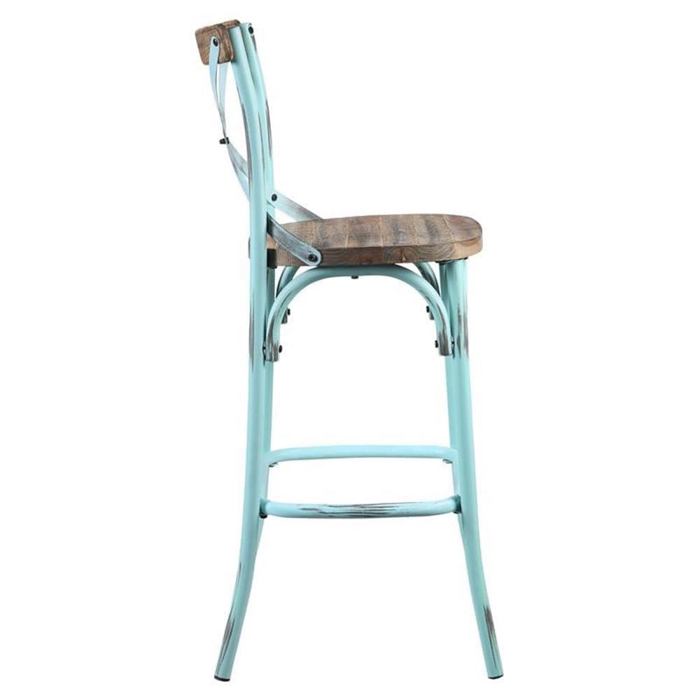 Acme Furniture Zaire Bar Chair in Antique Turquoise and Antique Oak Indoor