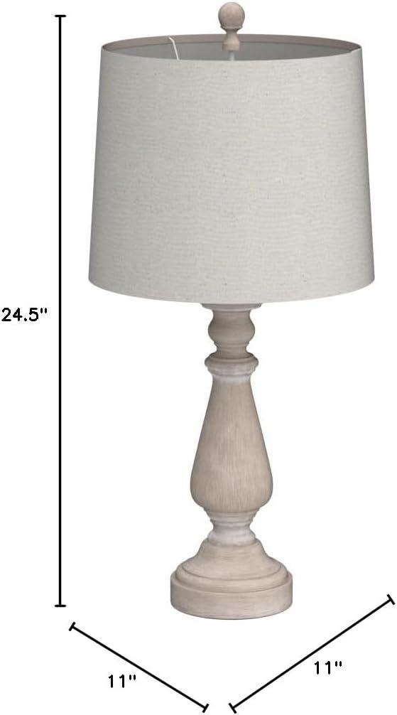 24.5" Mid Century Table Lamp Set Of 2 For Living Room Farmhouse Linen Bedside Lamps For Bedroom Kids Room Dorm Office Rustic Lamps For End Table Nigntstand Resin