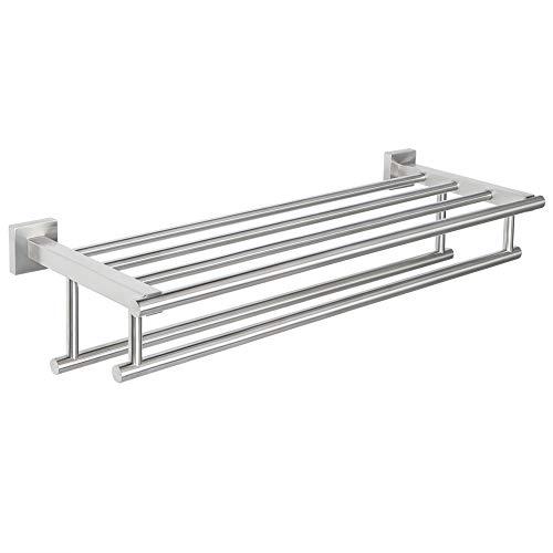 2-Tier 20" Wall Mounted Stainless Steel Bathroom Towel Rack With 2 Towel Bars Round Rods