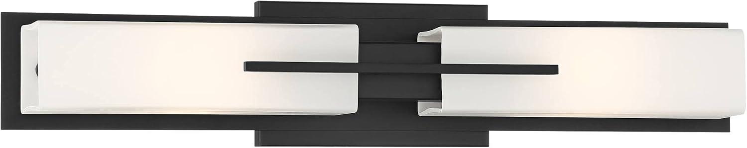 Possini Euro Design Midtown Mid Century Modern Wall Light Black Hardwire 23 1/2" 2-Light Fixture White Glass for Bedroom Bathroom Vanity Reading House