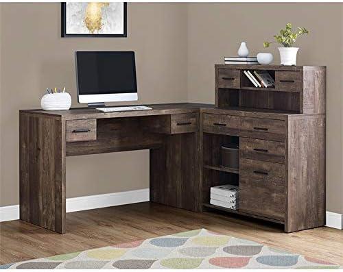 Monarch Specialties Computer Desk L-Shaped Corner Hutch 8 Drawers 3 Cubbies Reversible, 63"L X 59"W