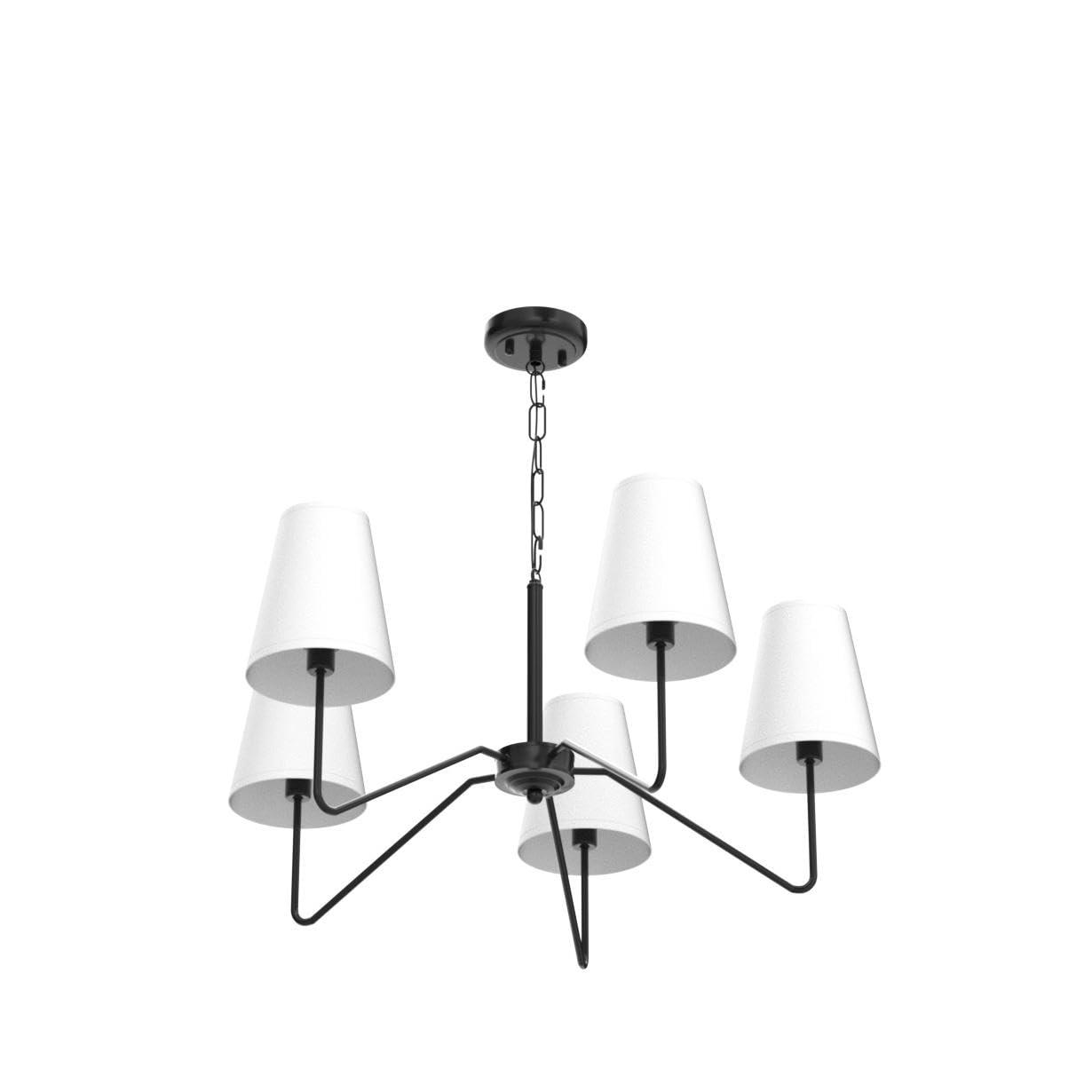 5-Light 30” Modern Chandelier with White Shades, Classic Pendant Ceiling Light Fixture for Dining Room, Black Chandelier with E12 Base Hanging Lamp for Living Room Hallway Bedroom, Height Adjustable