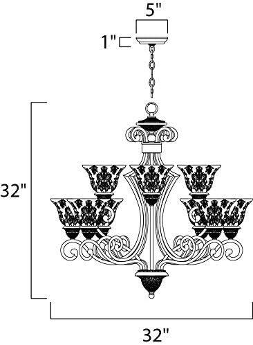 Oil Rubbed Bronze 9-Light Chandelier with Amber Glass Shades