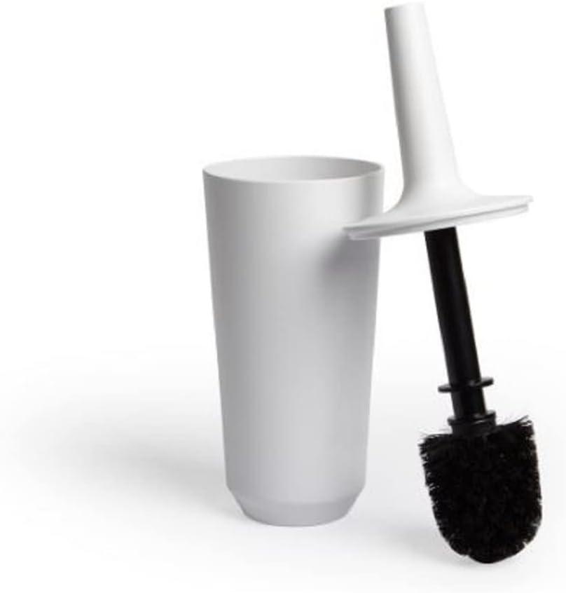 Compact White Ceramic Toilet Brush with Enclosed Holder