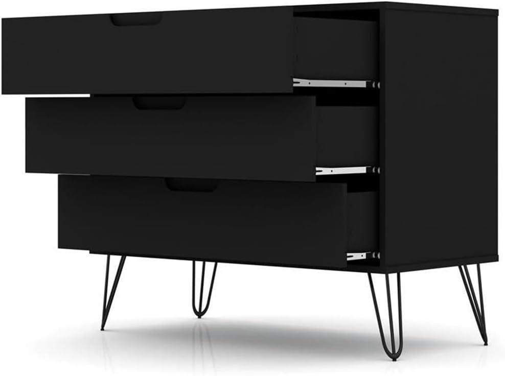 Set of 2 Rockefeller 3 Drawer Dresser Nature/Rose Pink - Manhattan Comfort: MDF Bedroom Storage, Easy-Glide, 6 Drawers