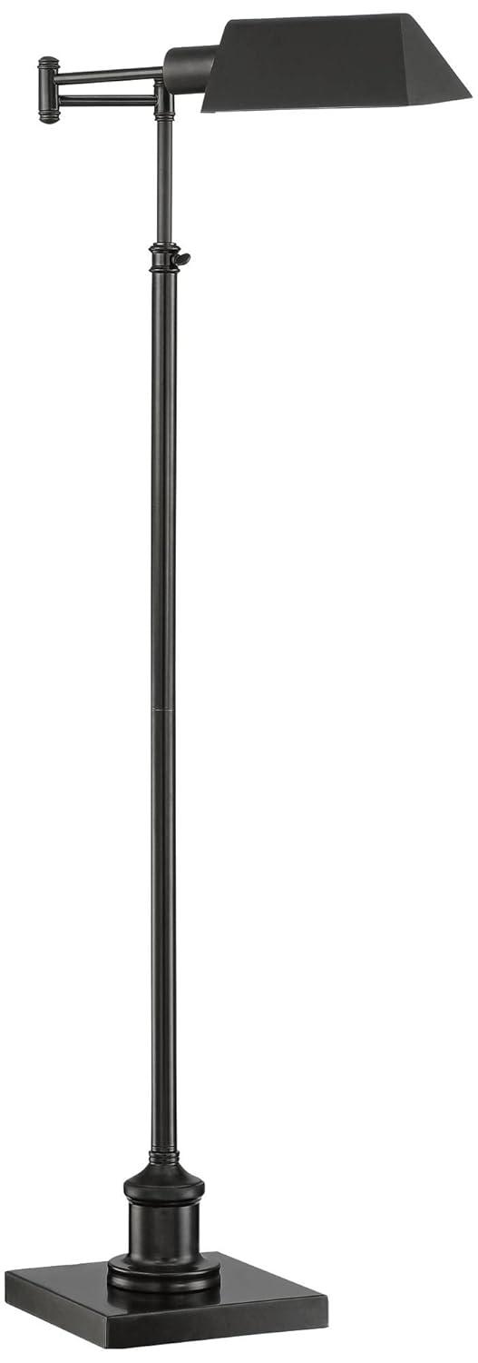 Regency Hill Industrial Adjustable Swing Arm Pharmacy Floor Lamp with USB Charging Port 54" Tall Dark Bronze Living Room Reading