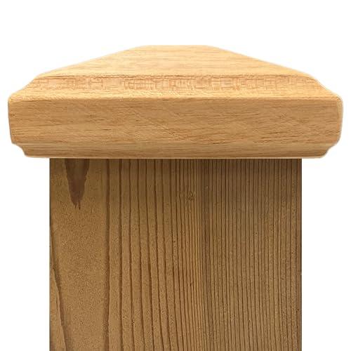 3.5" x 3.5" Wood ONE-Piece Slip Over Post Cap - Traditional Pyramid - One-Piece Miterless - 3/8" Extended Lip - (for 4x4 Post Measuring 3-1/2" x 3-1/2")