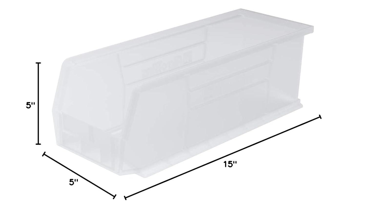 Akro-Mils Stackable Storage Bins, AkroBins Stacking Organizer, 15"x5"x5", Clear, 12-Pack