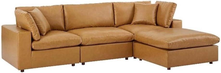 Modway Commix Down Filled Overstuffed Vegan Leather 4-Piece Sectional Sofa in Tan