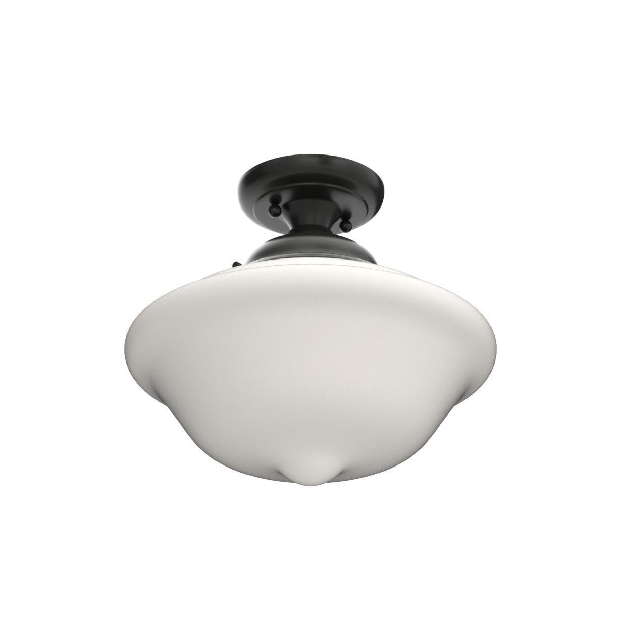 Regency Hill Vintage Rustic Farmhouse Ceiling Light Semi Flush Mount Fixture 13" Wide Gloss Black Flush White Glass Shade for Bedroom Living Room