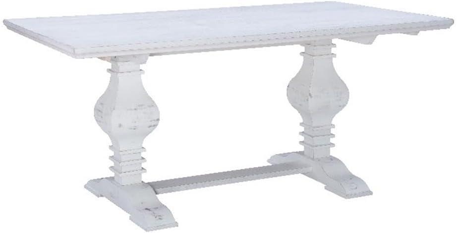 Linon Larson Pine Wood Dining Table in Distressed White